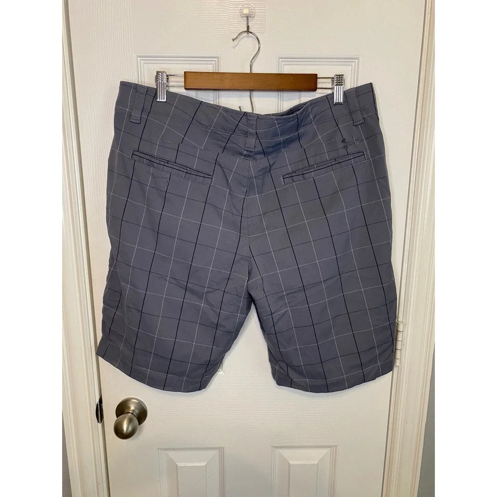 Under Armour Mens HeatGear Golf Shorts Gray Windowpane Plaid Loose Fit Size 38